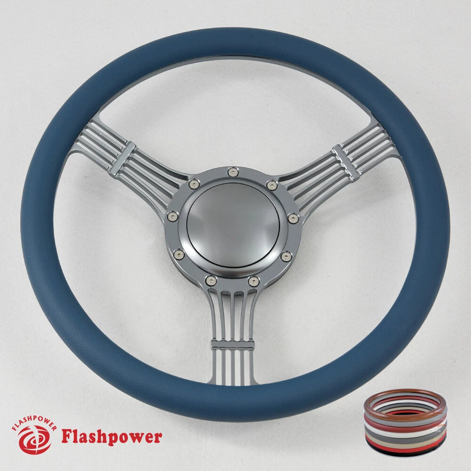 15.5'' Gun Metal Billet Steering Wheel Ranger GM Chevy Impala W/Horn