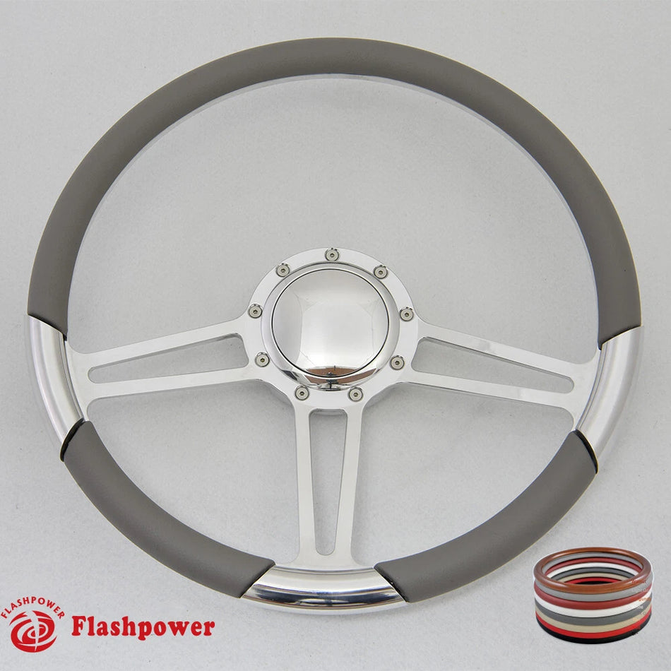 15.5'' Polished Billet Steering Wheel Black Full Wrap Firebird Chevy