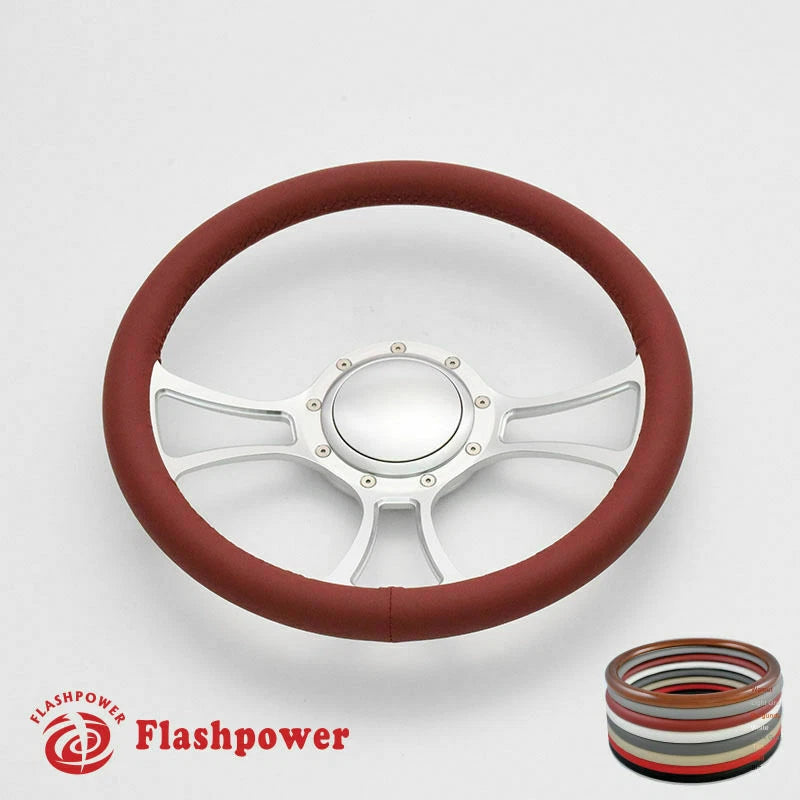 14'' Billet Steering Wheels Full Wrap restoration Chevy Ford Mopar W/ Horn