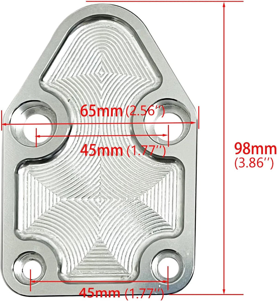 Flashpower Billet SBC Chevy Fuel Pump Block-Off Plate Kit Clear Anodized