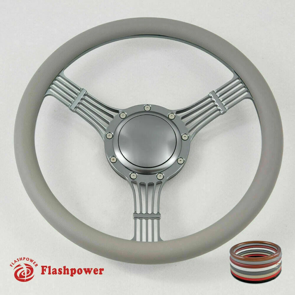 15.5'' Gun Metal Billet Steering Wheel Ranger GM Chevy Impala W/Horn