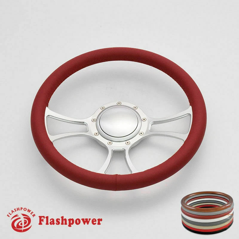 14'' Billet Steering Wheels Full Wrap restoration Chevy Ford Mopar W/ Horn