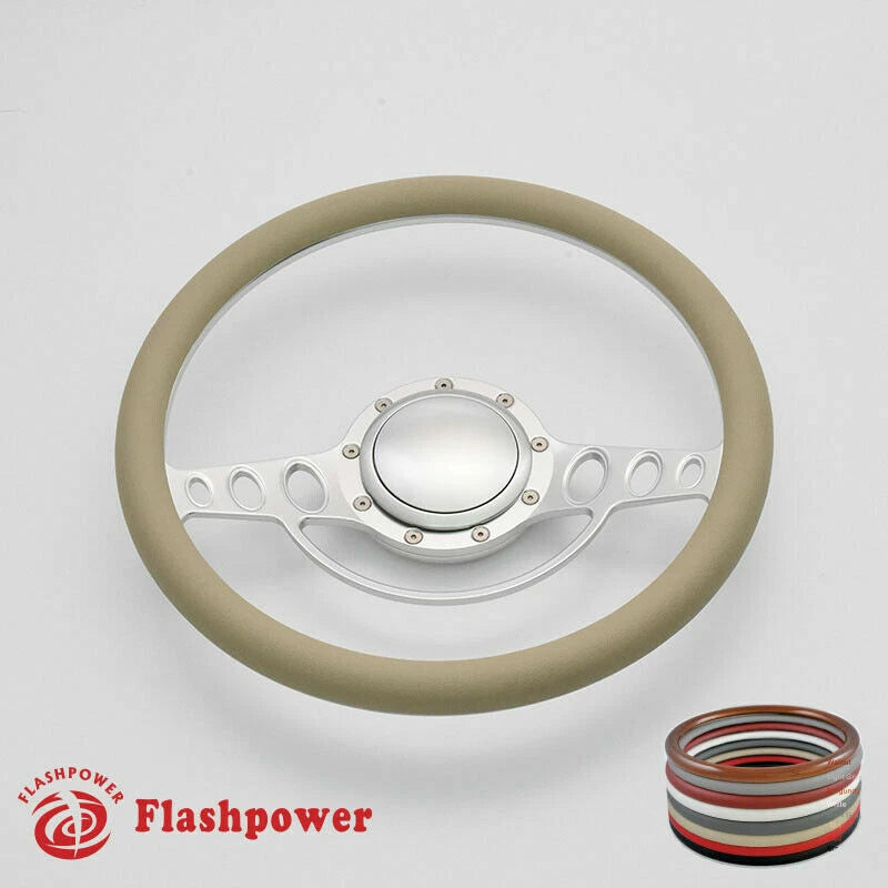 15.5'' Satin Billet Steering Wheel Full Wrap Ford GM Cutlass Impala Chevy W/Horn