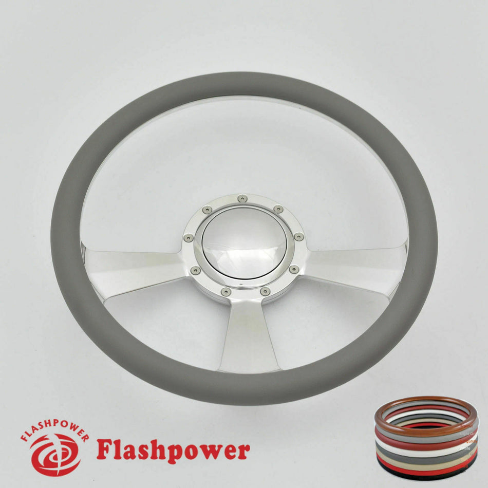 15.5'' Satin Billet Steering Wheel Half Wrap GMC Chevy Ford W/Horn Button