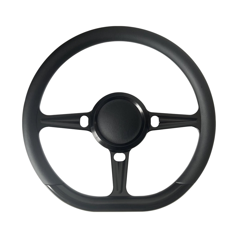 14'' D Type Billet Steering Wheel Vinyl Muscle Car Mustang W/Horn Button