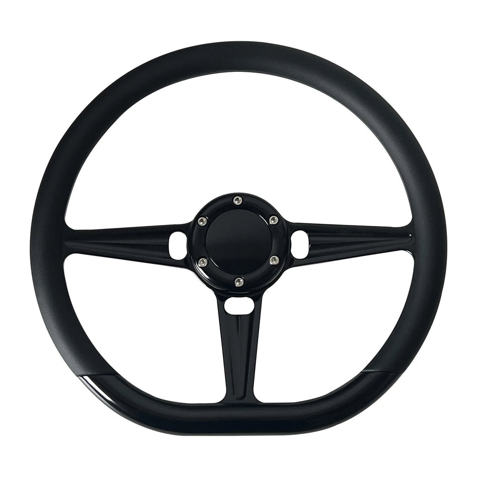 14'' D Type Billet Steering Wheel Vinyl Half Wrap Muscle Car W/Horn Button