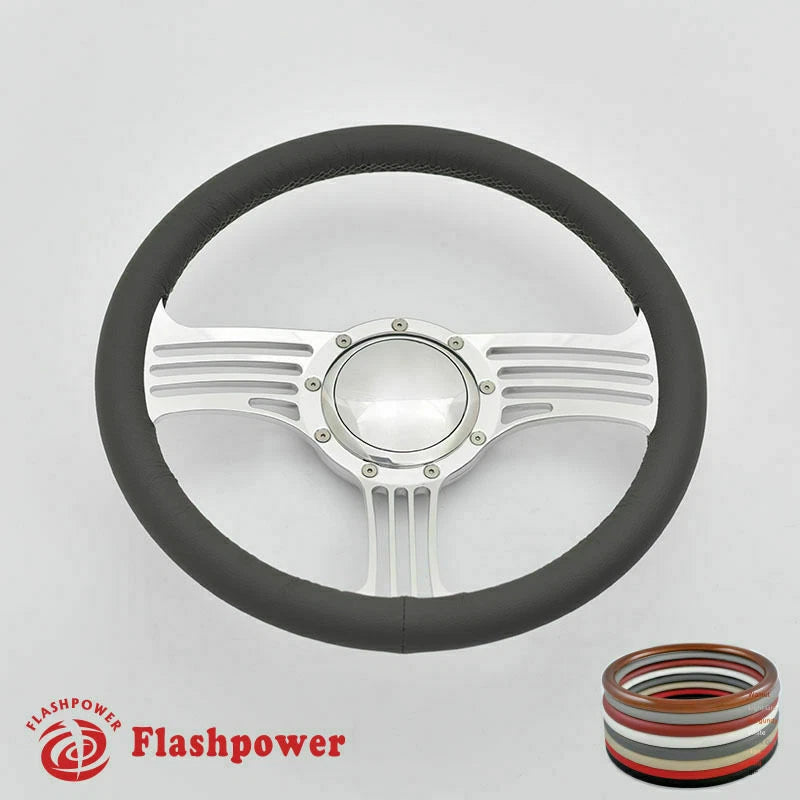 15.5'' Billet Steering Wheel Black Full Wrap Restoration Chevy Ford GTO