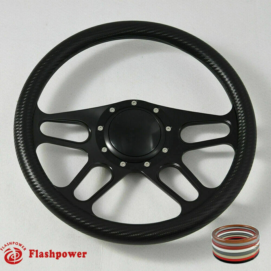 14'' Billet Steering Wheels Full Wrap Bronco F150 Mercury Capri Lincoln w/ Horn