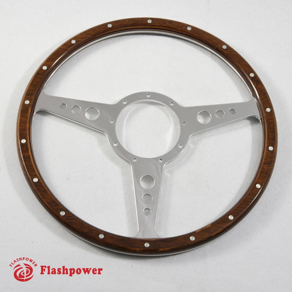 16" Classic Riveted Wood Steering Wheel Horn Button MGTriumph Jaguar Marine Boat