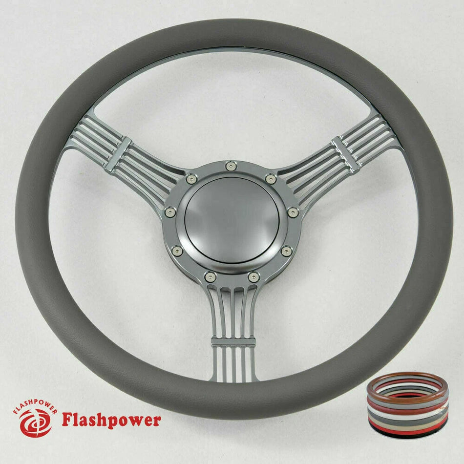 15.5'' Gun Metal Billet Steering Wheel Ranger GM Chevy Impala W/Horn
