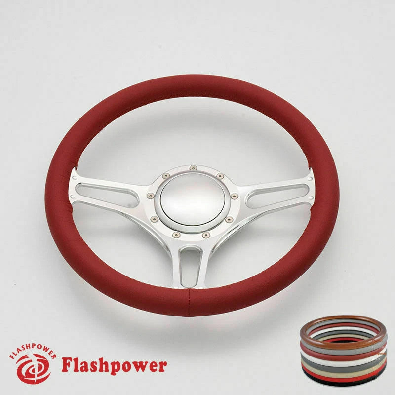 14'' Billet Steering Wheels Full Wrap Bronco F150 Mercury Capri Lincoln w/ Horn