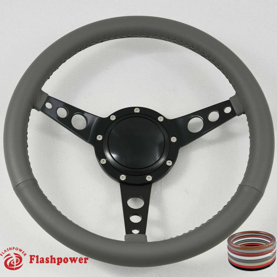15'' Classic Black Wrapped Steering Wheel With 9 bolt and Horn Button