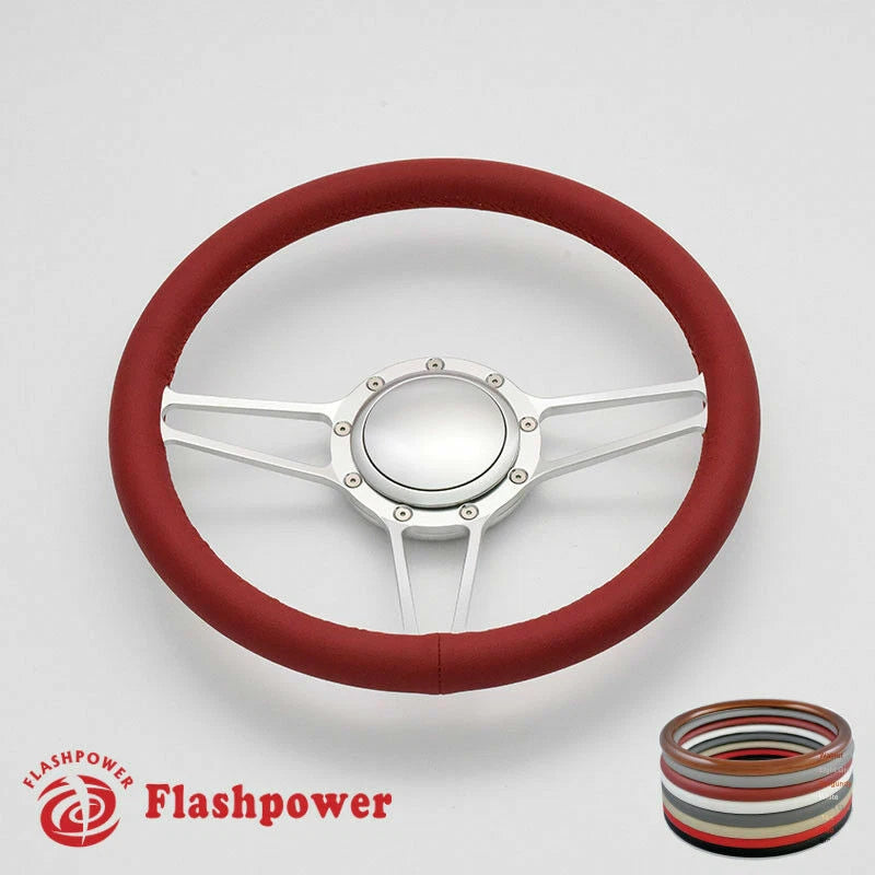 14'' Billet Steering Wheels Full Wrap Ford Fairlane Galaxie LTD Ranch w/ Horn