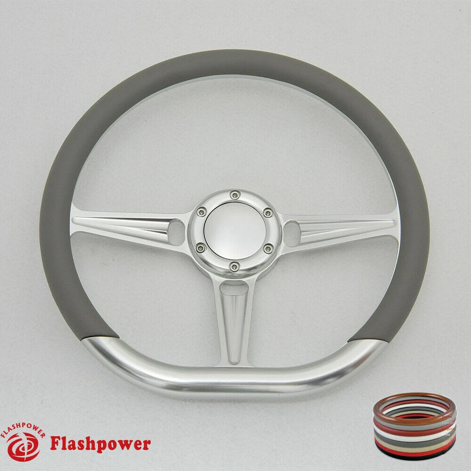 14'' D Type Billet Steering Wheel Half Wrap Muscle Car GMC W/Horn Button
