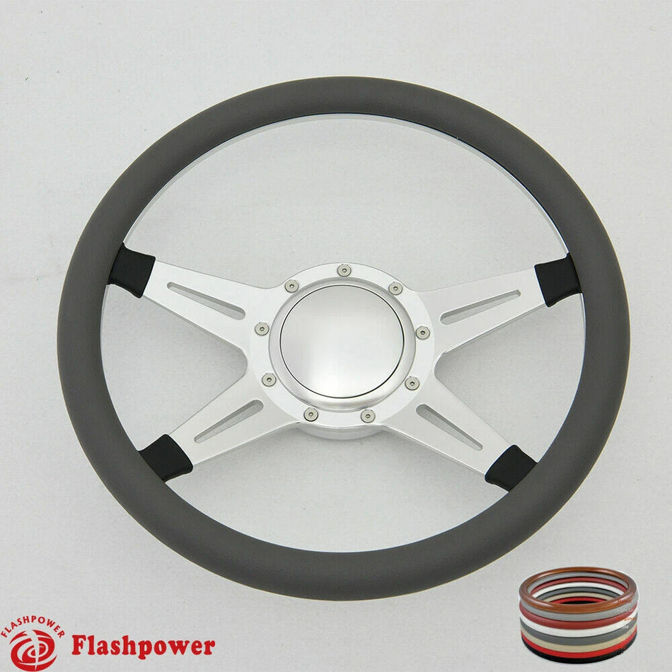 14'' Billet Steering Wheel Full Wrap Ford GM Corvair Impala Chevy w/Horn