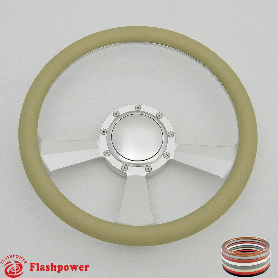 14'' Billet 9 Bolt Radiant Steering Wheel Black Half Wrap Ford Chevelle Impala W/Horn