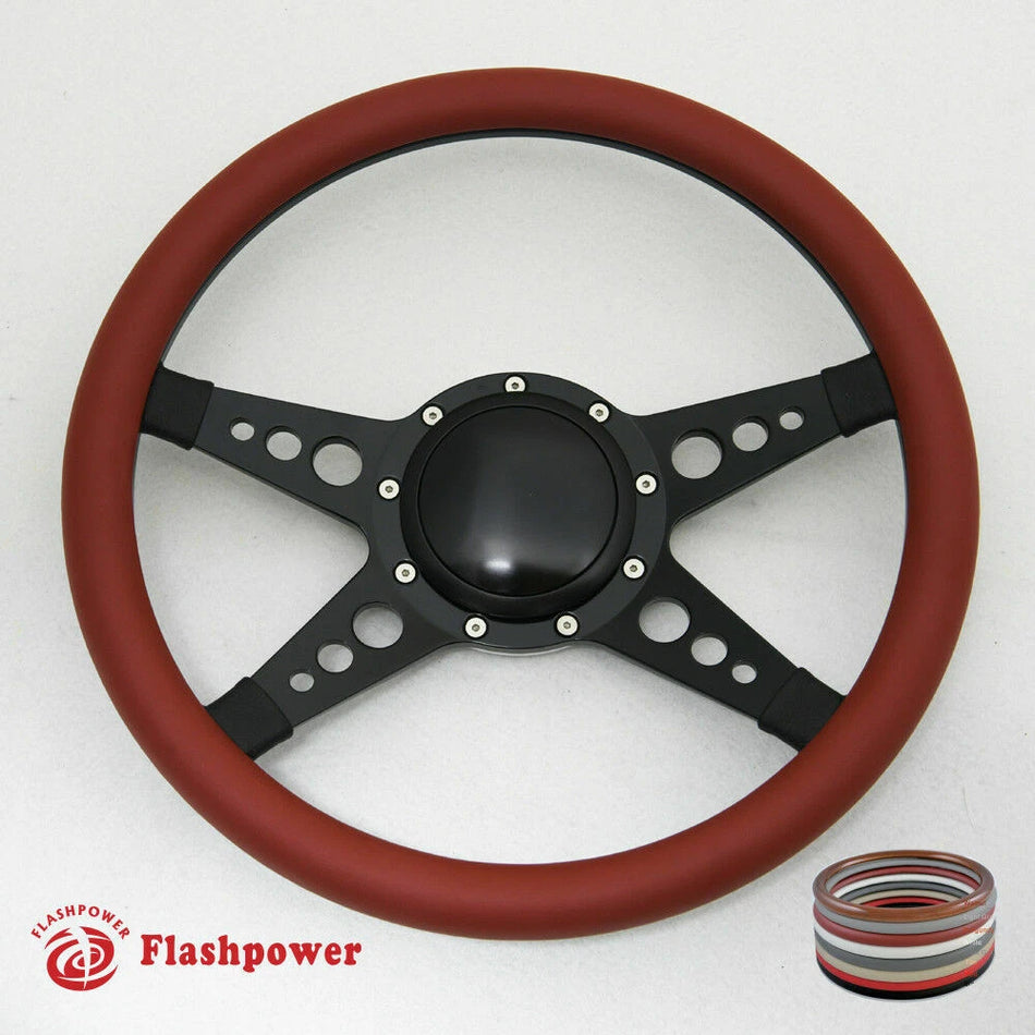 14'' Billet Steering Wheel Half Wrap Horn Button Bronco Marquis Camaro GMC