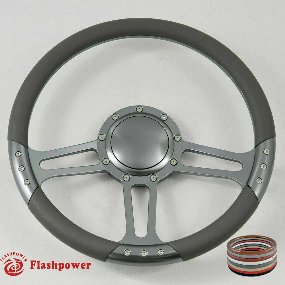 14'' Gun Metal Billet 9 Bolt Trinity Steering Wheel Half Wrap Caprice GM Chevy Blazer W/Horn