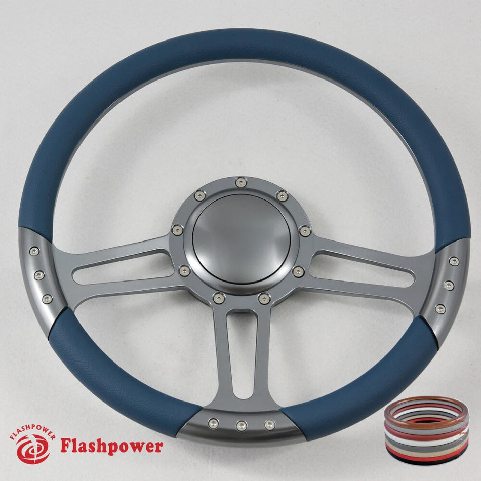 14'' Gun Metal Billet 9 Bolt Trinity Steering Wheel Half Wrap Caprice GM Chevy Blazer W/Horn