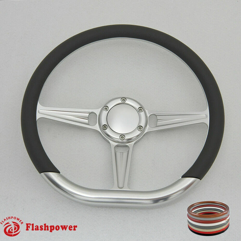 14'' D Type Billet Steering Wheel Half Wrap Muscle Car GMC W/Horn Button