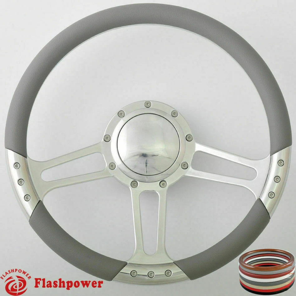 14'' Satin Billet Steering Wheel Carbon Vinyl Full Wrap Blazer Chevy C10 W/Horn
