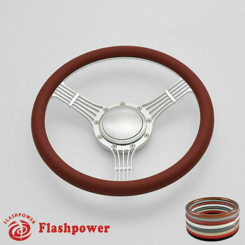 15.5'' Flashpower Satin Banjo Steering Wheels Half Wrap Restoration Chevy