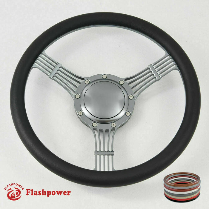 15,5'' Gun Metal Billet 9-Bolt Banjo Lenkrad Ranger GM Chevy Impala mit Hupe