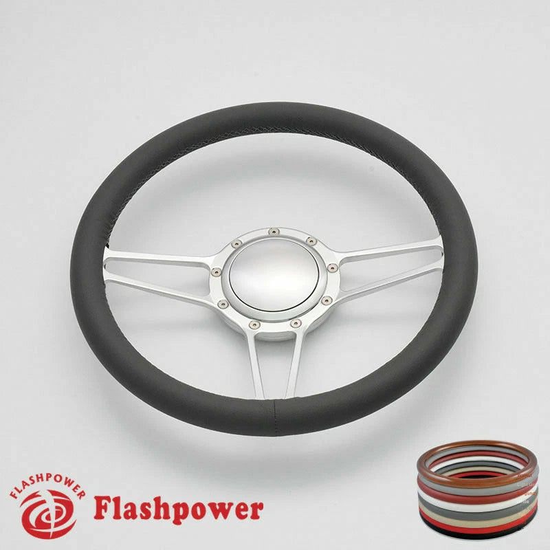 14'' Billet Steering Wheels Full Wrap Ford Fairlane Galaxie LTD Ranch w/ Horn