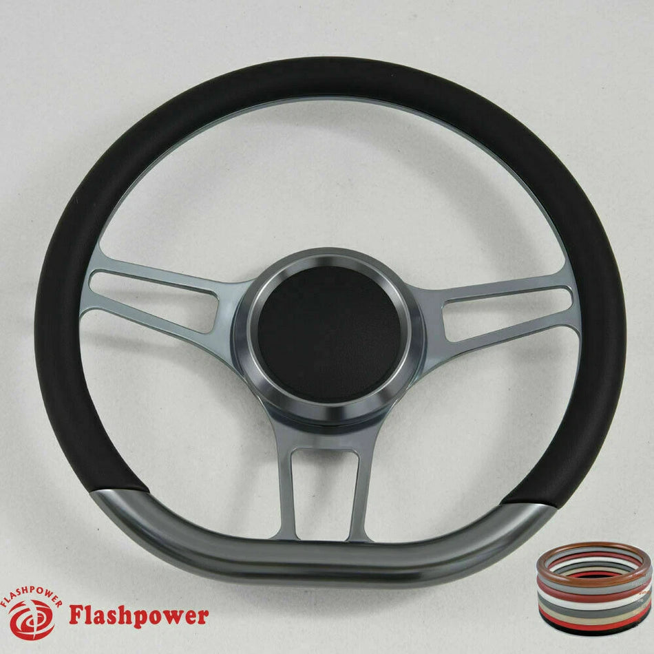 14'' Gun Metal Billet Steering Wheel Wrap LTD C10 Blazer Impala LUV W/Horn