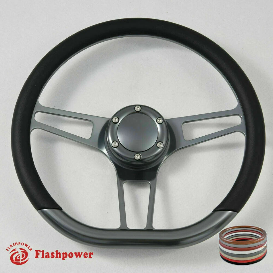 14'' Gun Metal Billet Steering Wheel Caprice S10 Chevy Blazer W/Horn