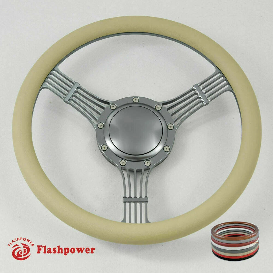 14'' Gun Metal Billet Steering Wheel Ranger GM Chevy Impala W/Horn