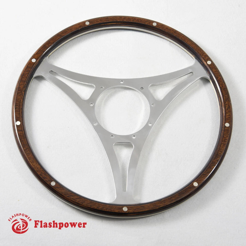 16" Classic Riveted Wood Steering Wheel Horn Button Triumph Jaguar Marine Boat