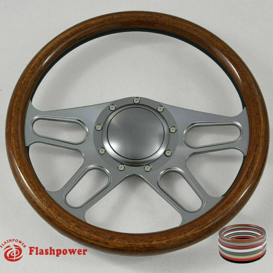 14'' Billet Steering Wheel Black Full Wrap Chevy GMC C10 W/Horn