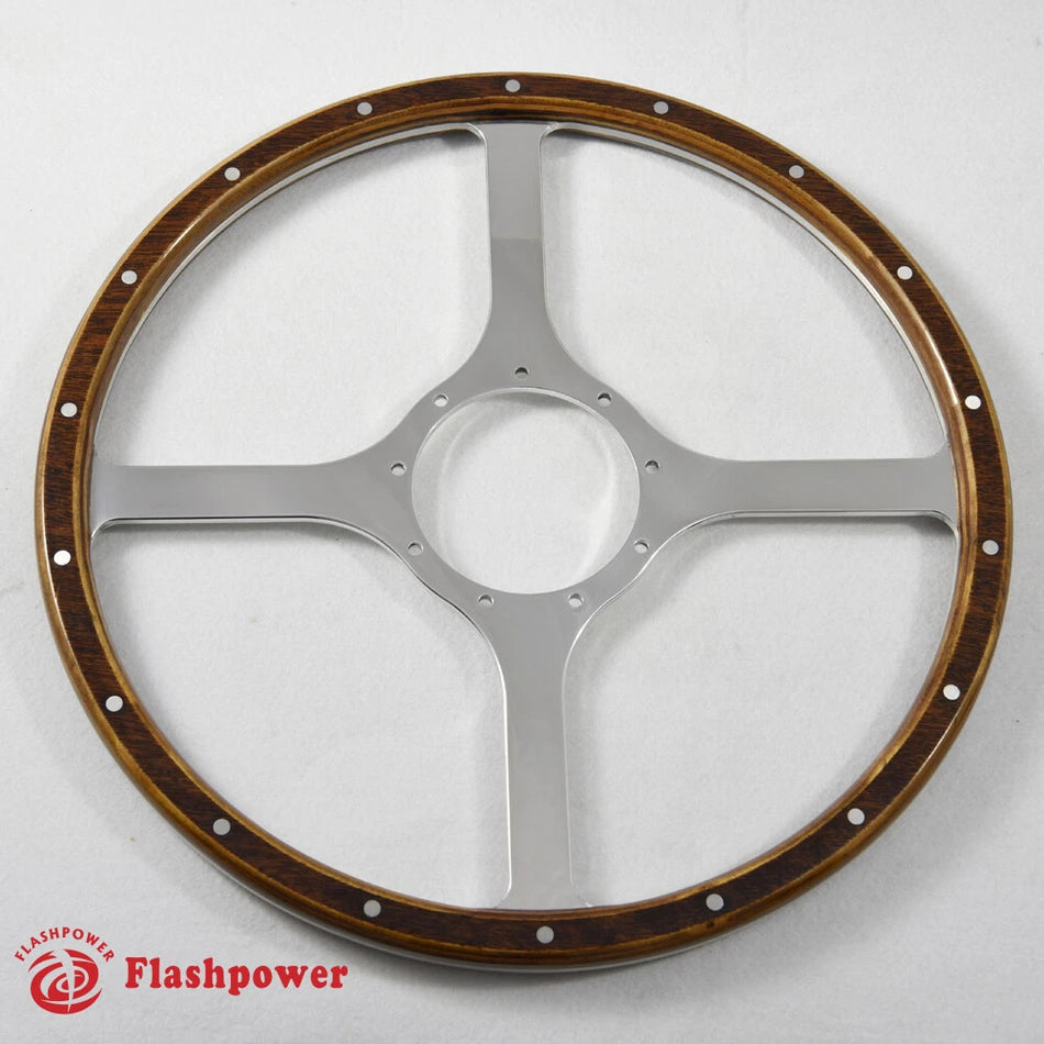 16" Classic Riveted Wood Steering Wheel Horn Button MGTriumph Jaguar Marine Boat
