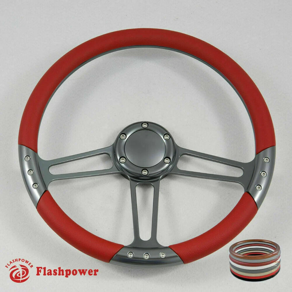 14'' Gun Metal Billet Steering Wheel Half Wrap GM Impala C10 W/Horn