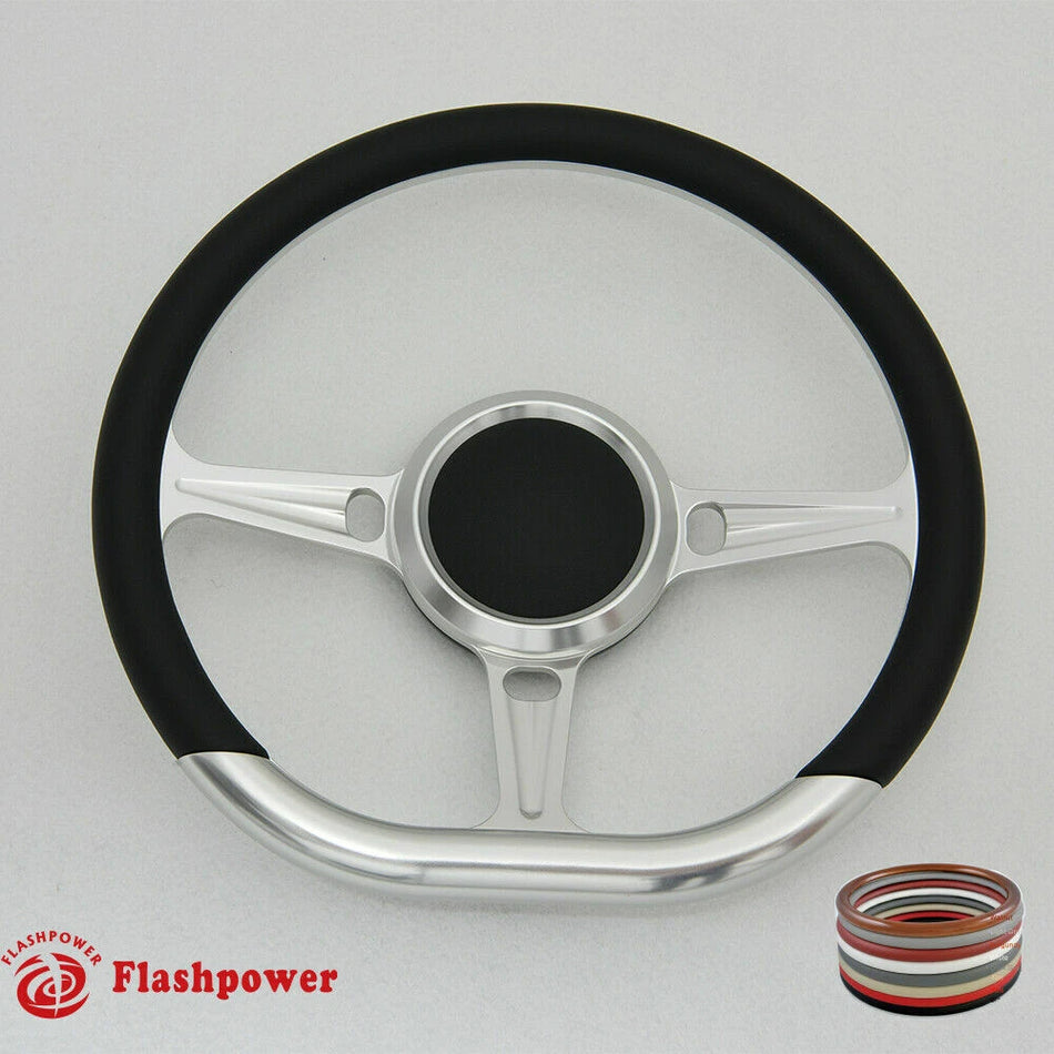 14'' D Type Billet Steering Wheel Half Wrap Muscle Car Mustang W/H