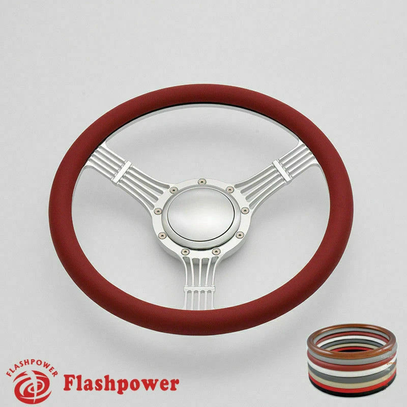 15.5'' Flashpower Satin Banjo Steering Wheels Half Wrap Restoration Chevy
