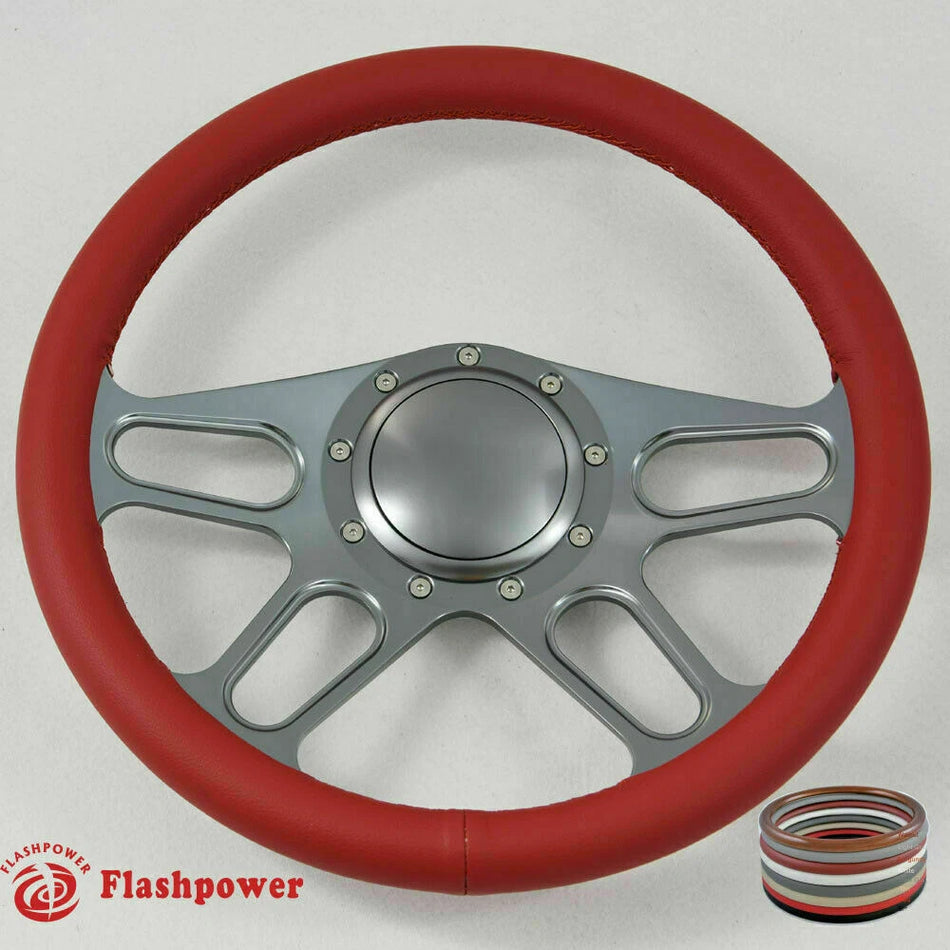 14'' Billet Steering Wheel Black Full Wrap Chevy GMC C10 W/Horn