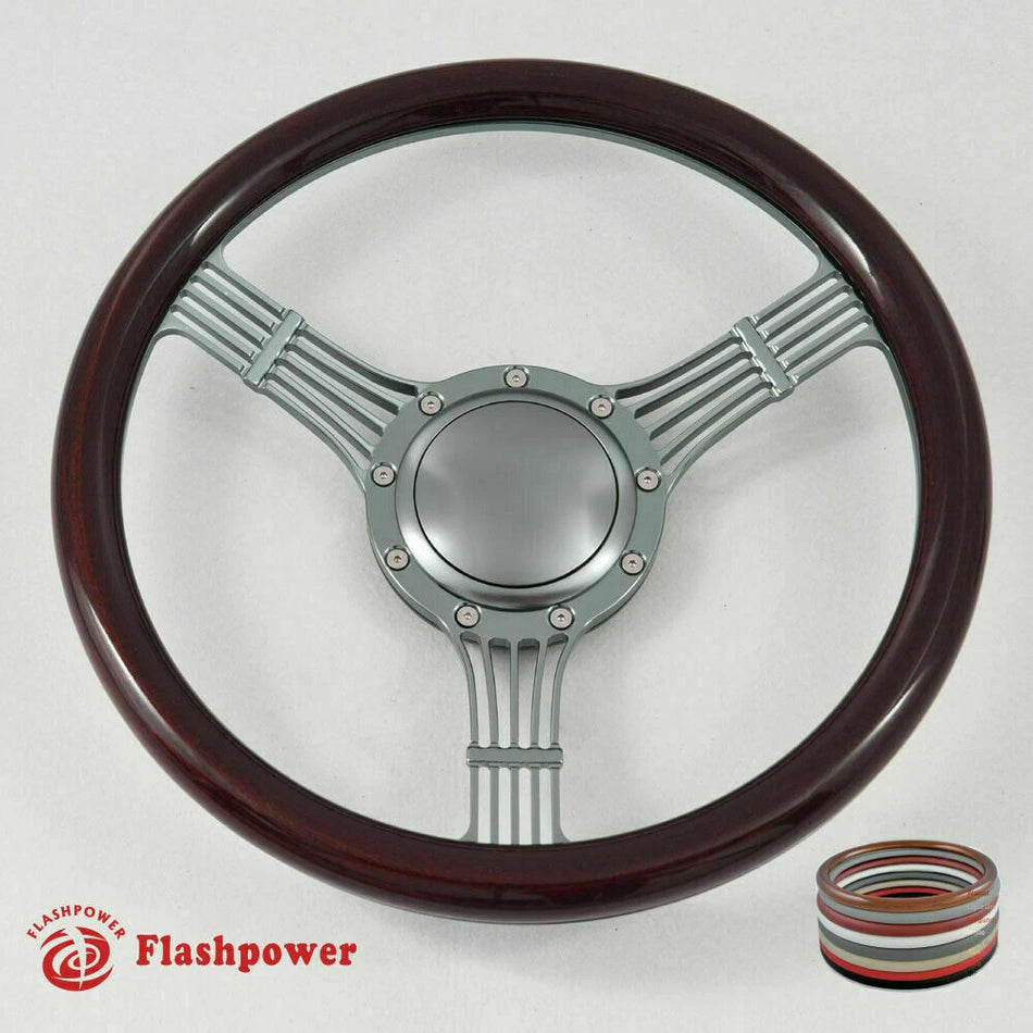 15.5'' Gun Metal Billet Steering Wheel Ranger GM Chevy Impala W/Horn