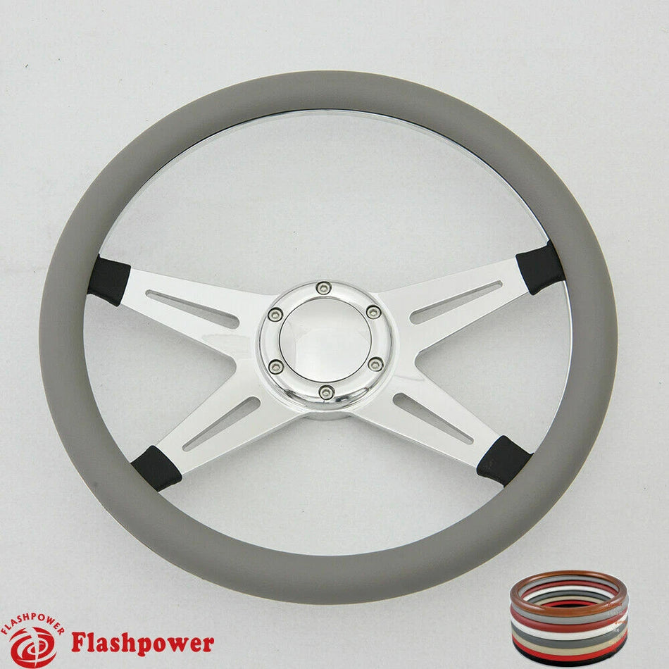 14'' Billet Steering Wheel Full Wrap Ford GM GTO Impala Chevy W/Horn