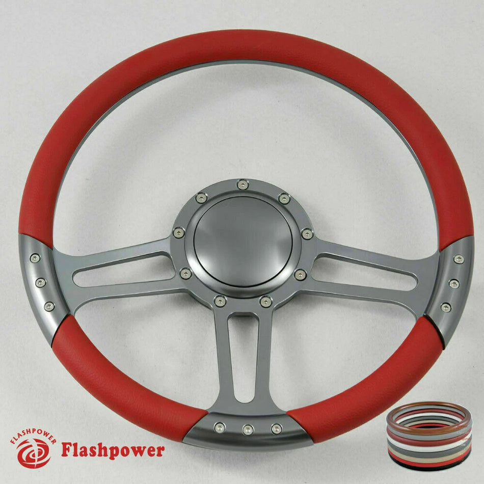 14'' Gun Metal Billet 9 Bolt Trinity Steering Wheel Half Wrap Caprice GM Chevy Blazer W/Horn