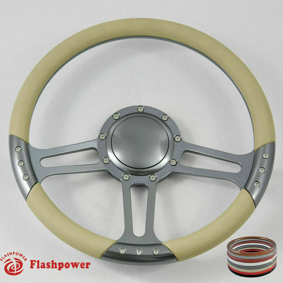 14'' Gun Metal Billet Steering Wheel Caprice GM Chevy Blazer W/Horn
