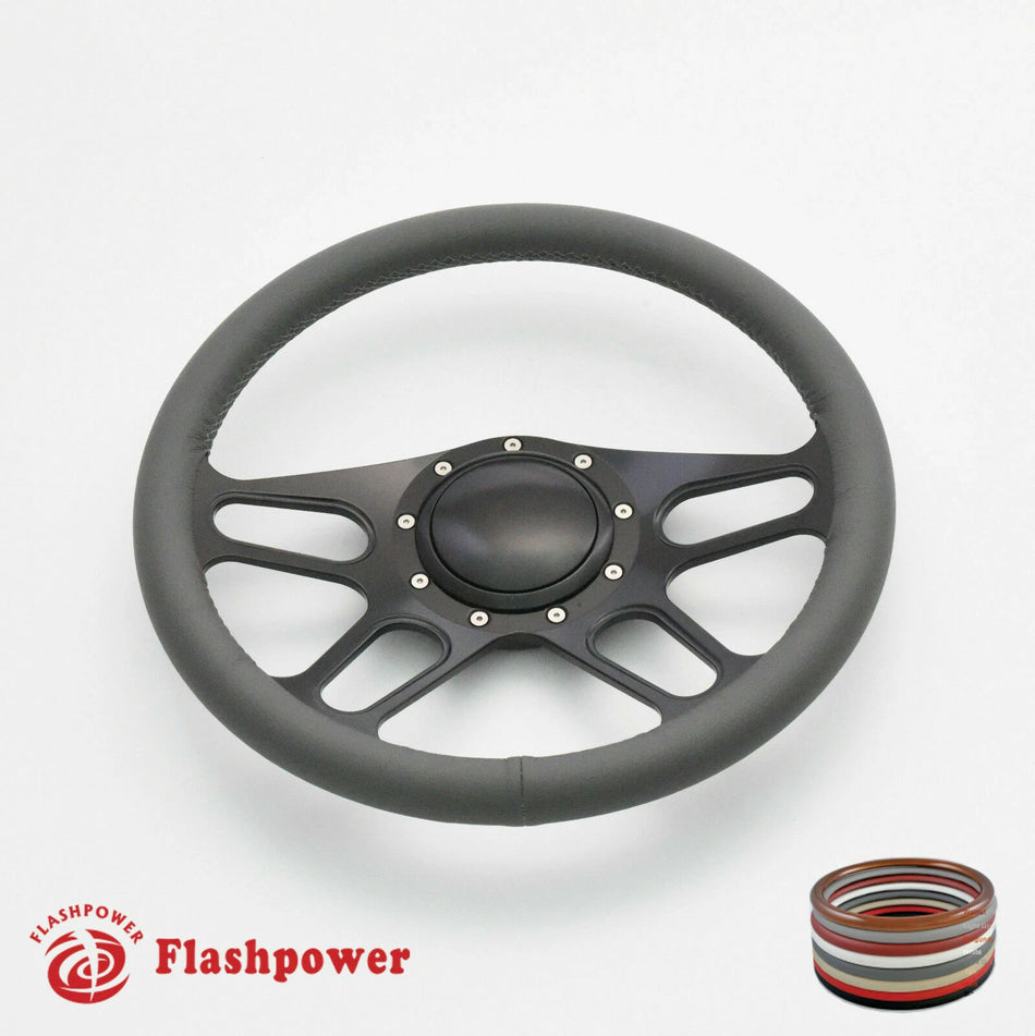 14'' Billet Steering Wheels Full Wrap Bronco F150 Mercury Capri Lincoln w/ Horn