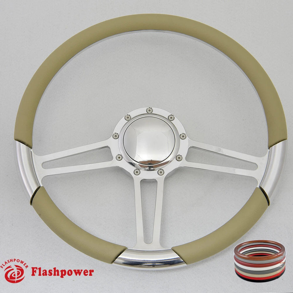 15.5'' Polished Billet Steering Wheel Black Full Wrap Firebird Chevy