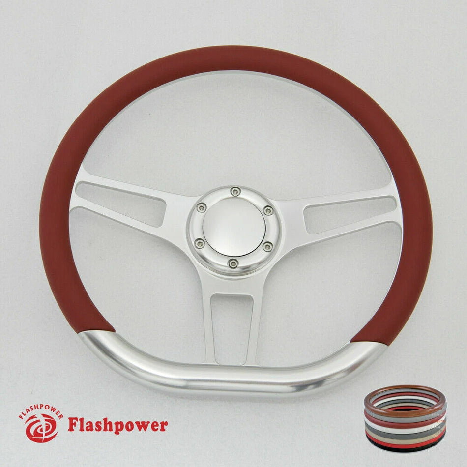 14'' D Type Billet Steering Wheel Half Wrap Muscle Car GMC W/Horn Button