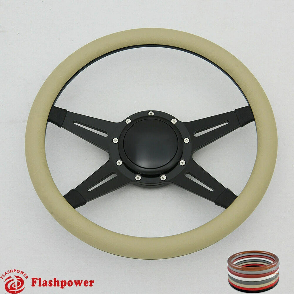 14'' Billet Steering Wheels Full Wrap Ford GM Corvair Impala Chevy w/Horn