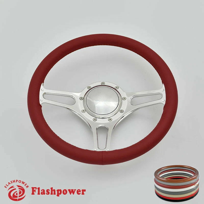 14'' Billet Steering Wheel Full Wrap Ford Fairlane Galaxie LTD Ranch w/Horn