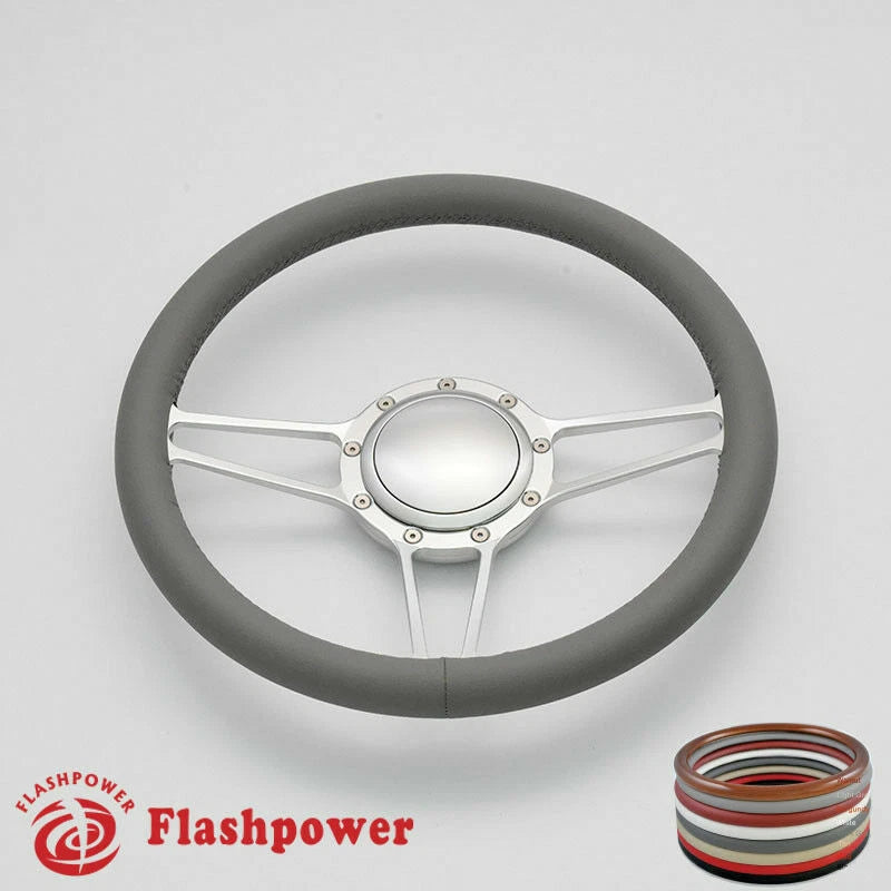 14'' Billet Steering Wheels Full Wrap Ford Fairlane Galaxie LTD Ranch w/ Horn