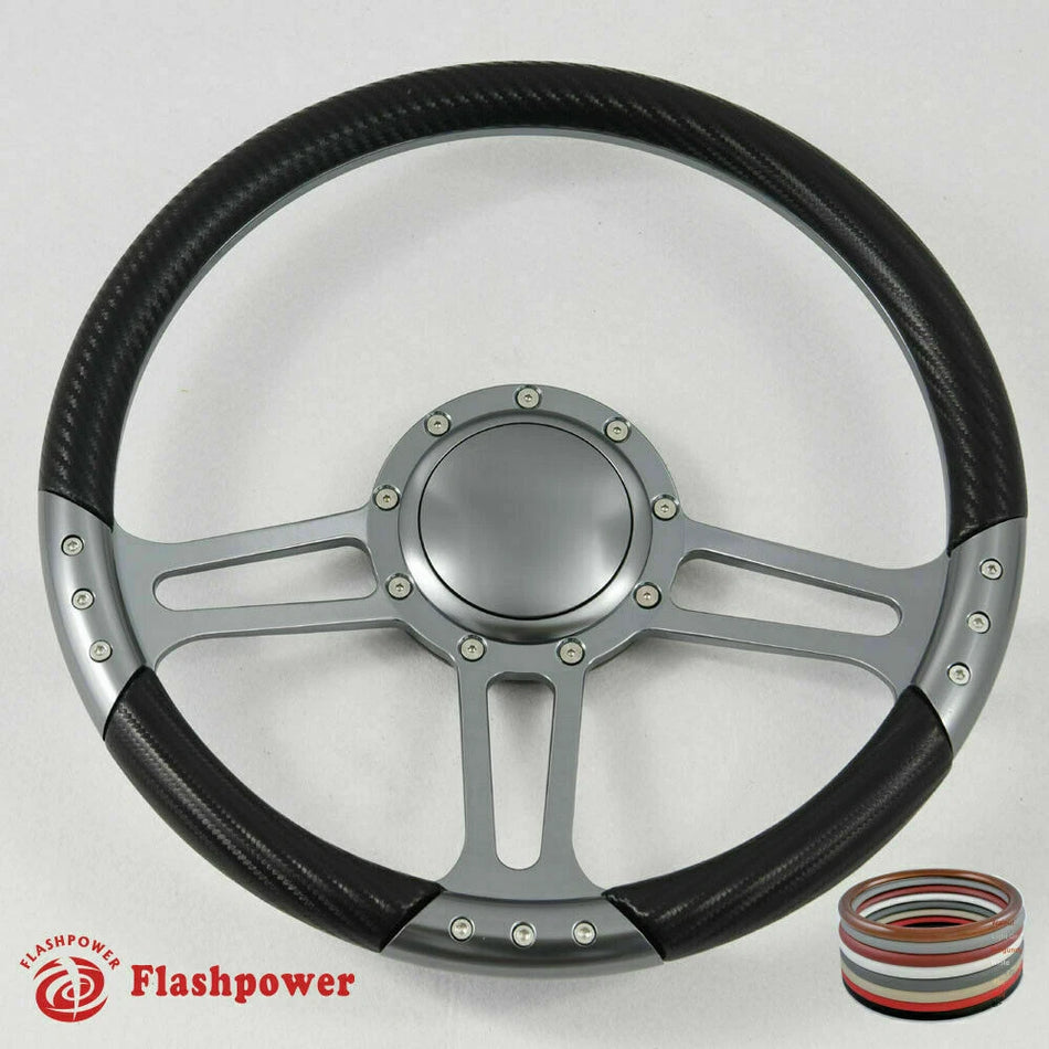 14'' Gun Metal Billet Steering Wheel Caprice GM Chevy Blazer W/Horn