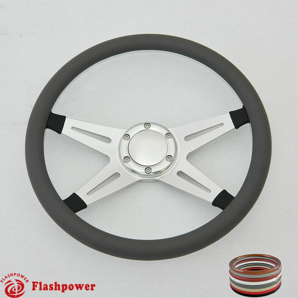 14'' Satin Billet Steering Wheel Full Wrap Ford GM GTO Impala Chevy W/Horn